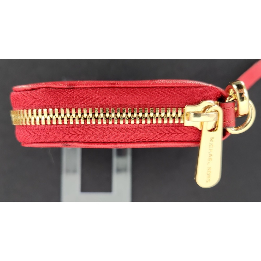 MICHAEL KORS Red Ostrich Embossed Leather Wristlet Wallet Gold Hardware - Picture 8 of 13